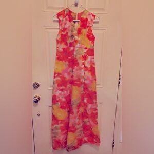 Vintage Hibiscus Print Hawaiian Maxi Long Dress Sz 8 Made in Hawaii- Rare Find!
